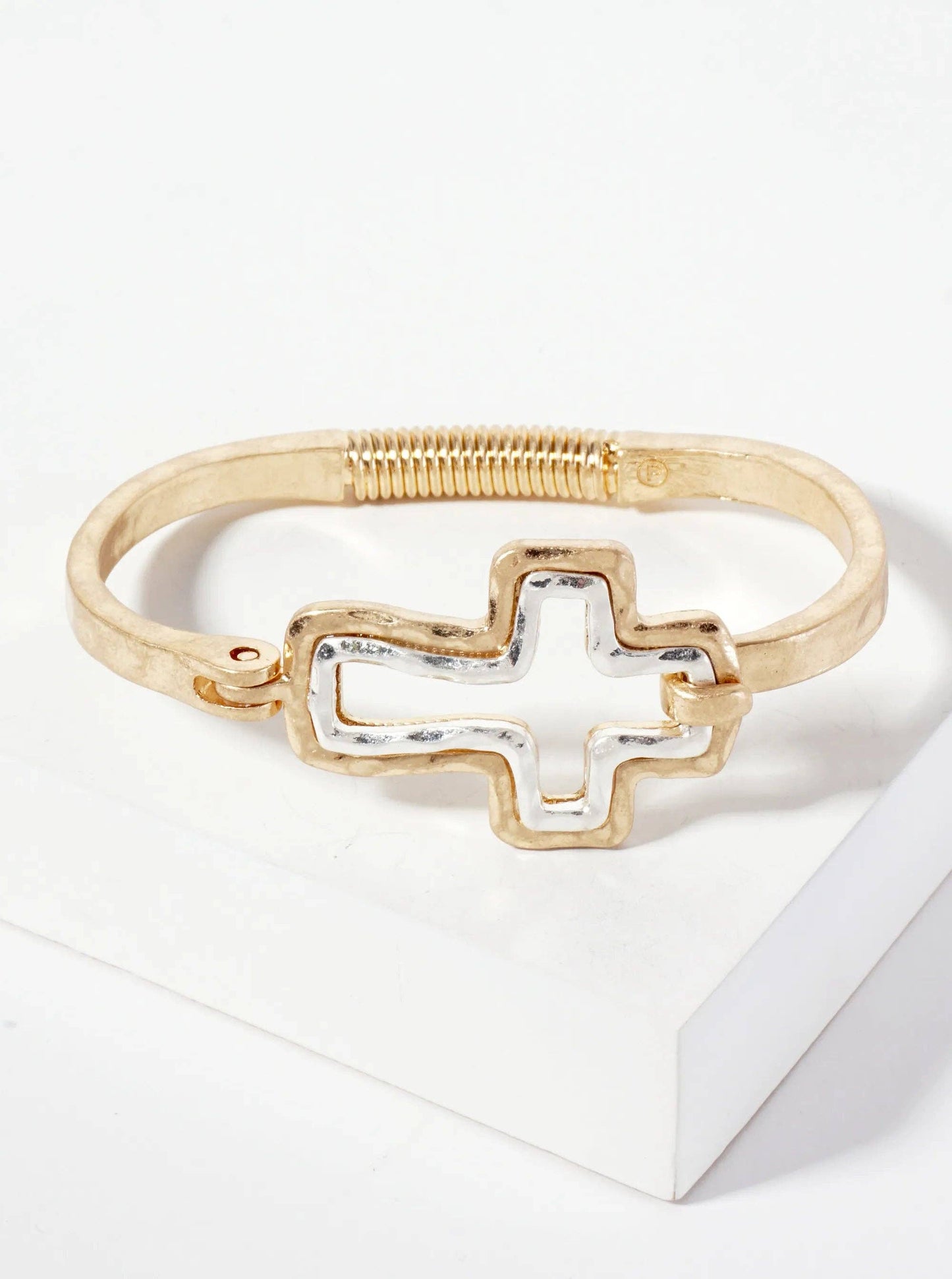 Hammered Metal Dual-Tone Cross Hook-Clasp Bracelet