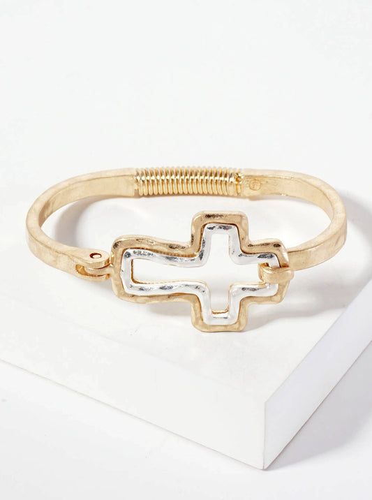 Hammered Metal Dual-Tone Cross Hook-Clasp Bracelet