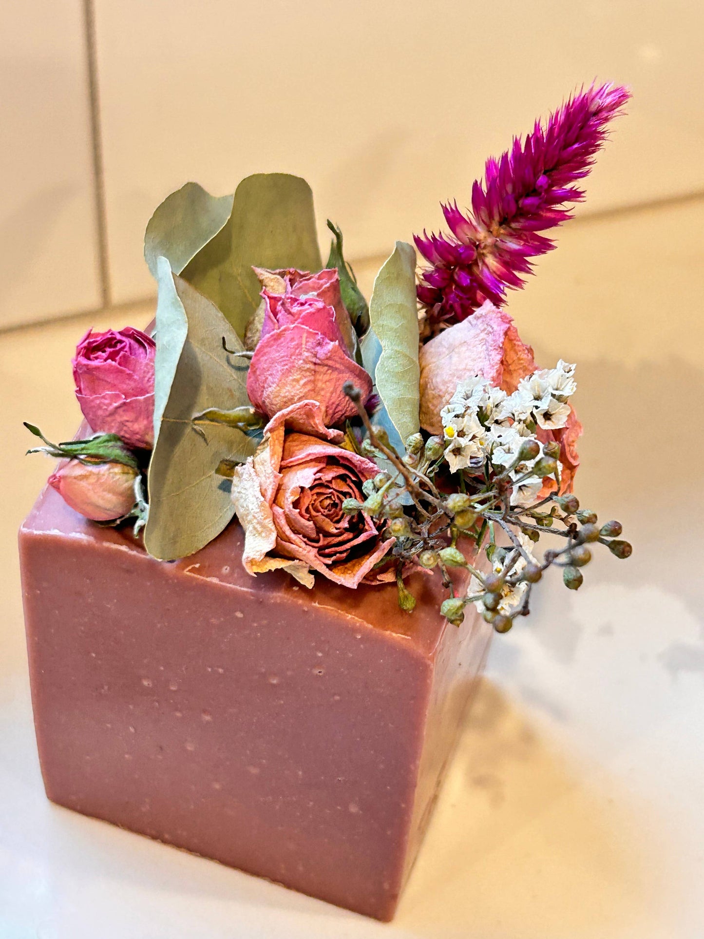 Vintage Style French Block Soap With Dry Flowers