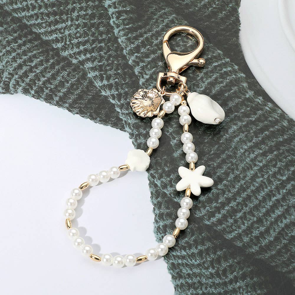 Pearl Starfish Sea Shell Beaded Keychain / Bag Charm
