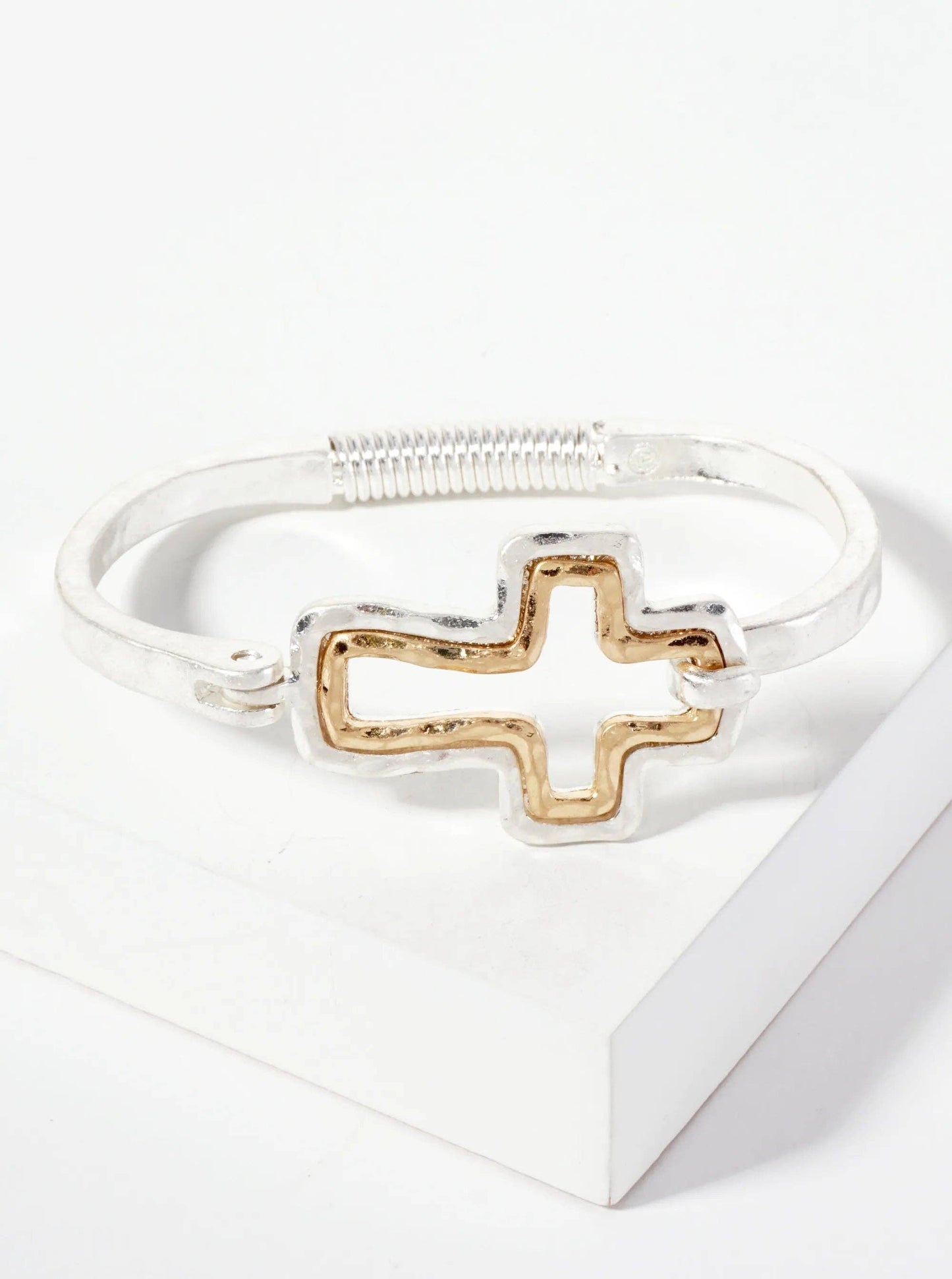 Hammered Metal Dual-Tone Cross Hook-Clasp Bracelet
