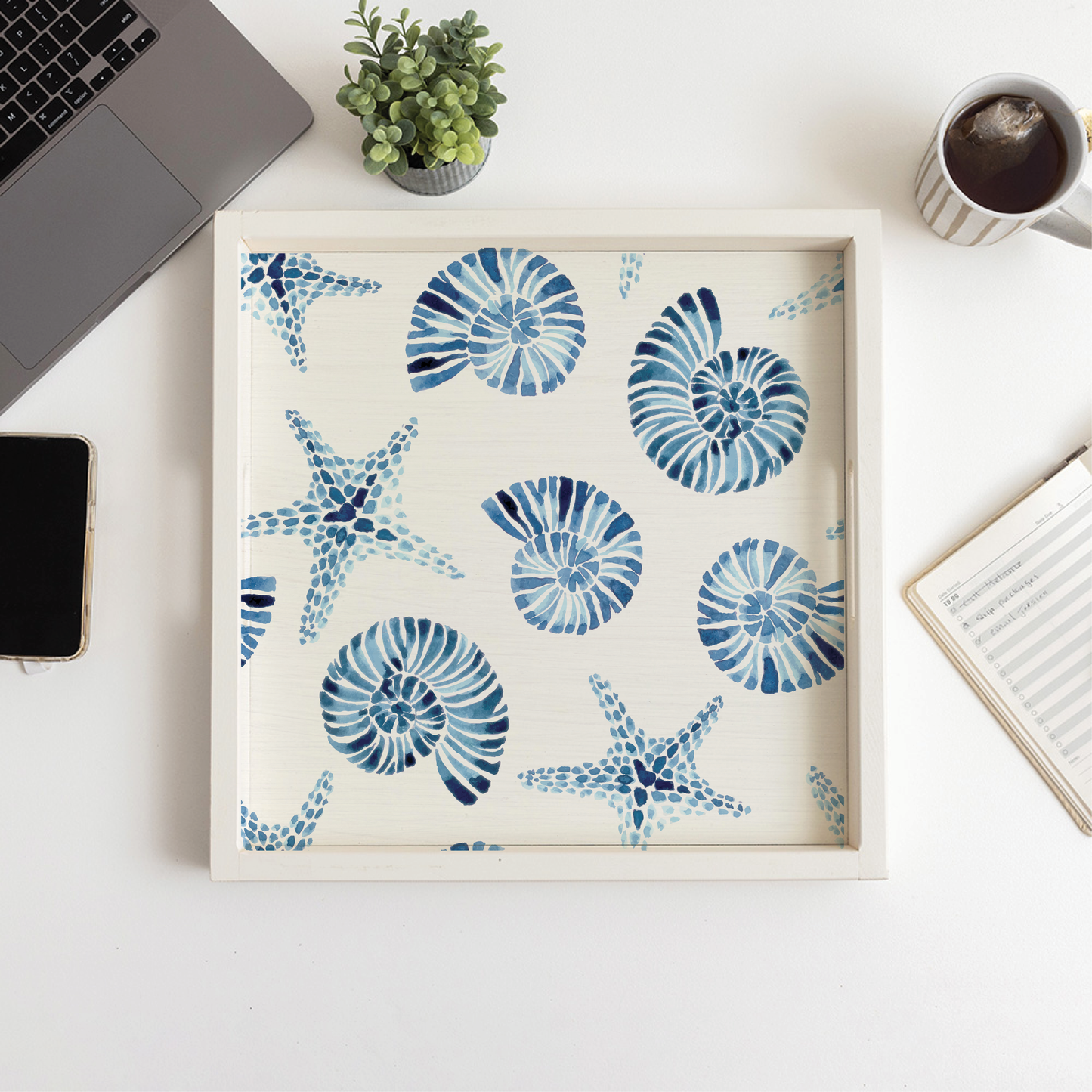 Blue Shell Starfish Pattern Serving Tray