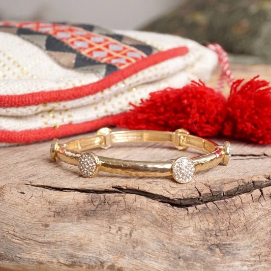 Stretchy Bangle with Crystal Pavé Round Accents – Gold Tone