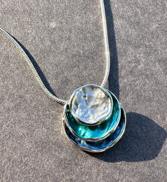 Three Stacked Potato Chip Blue Pastel Pearl Necklace