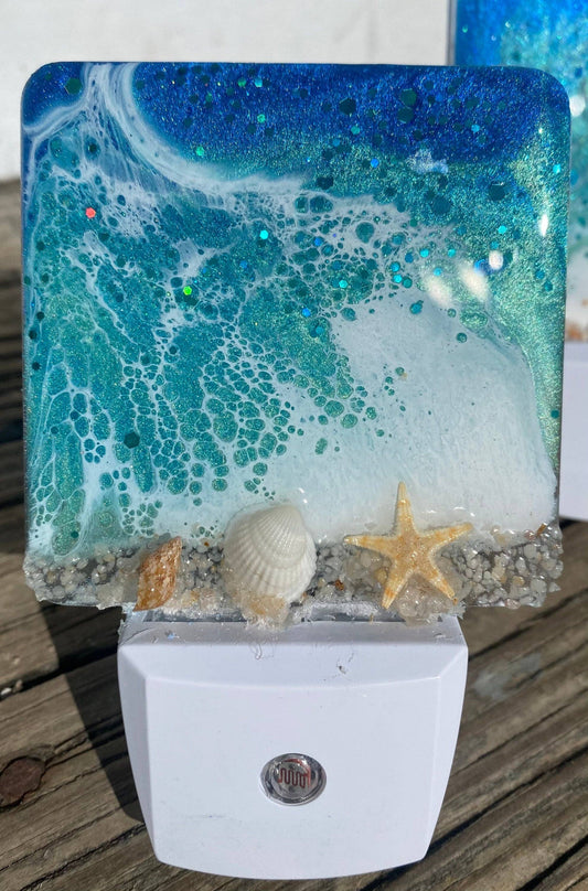 COASTAL Night Light- OCEAN  waves with Beach