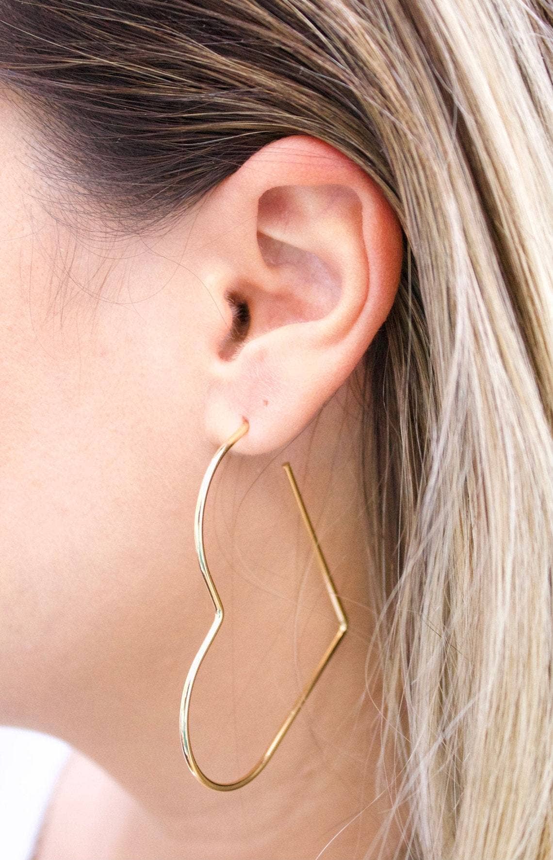 18K Gold Filled Outlined Heart Open Earrings ~ Water Resistant