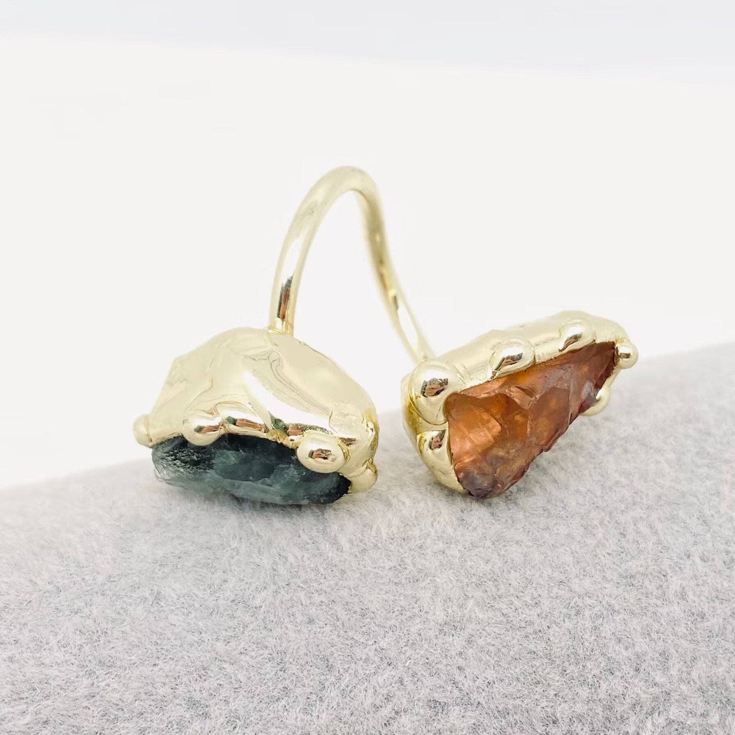 Double Color Fluorite Crystal Adjustable Ring