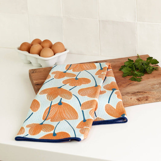 MODERN POPPY ORANGE blu Kitchen Tea Towel