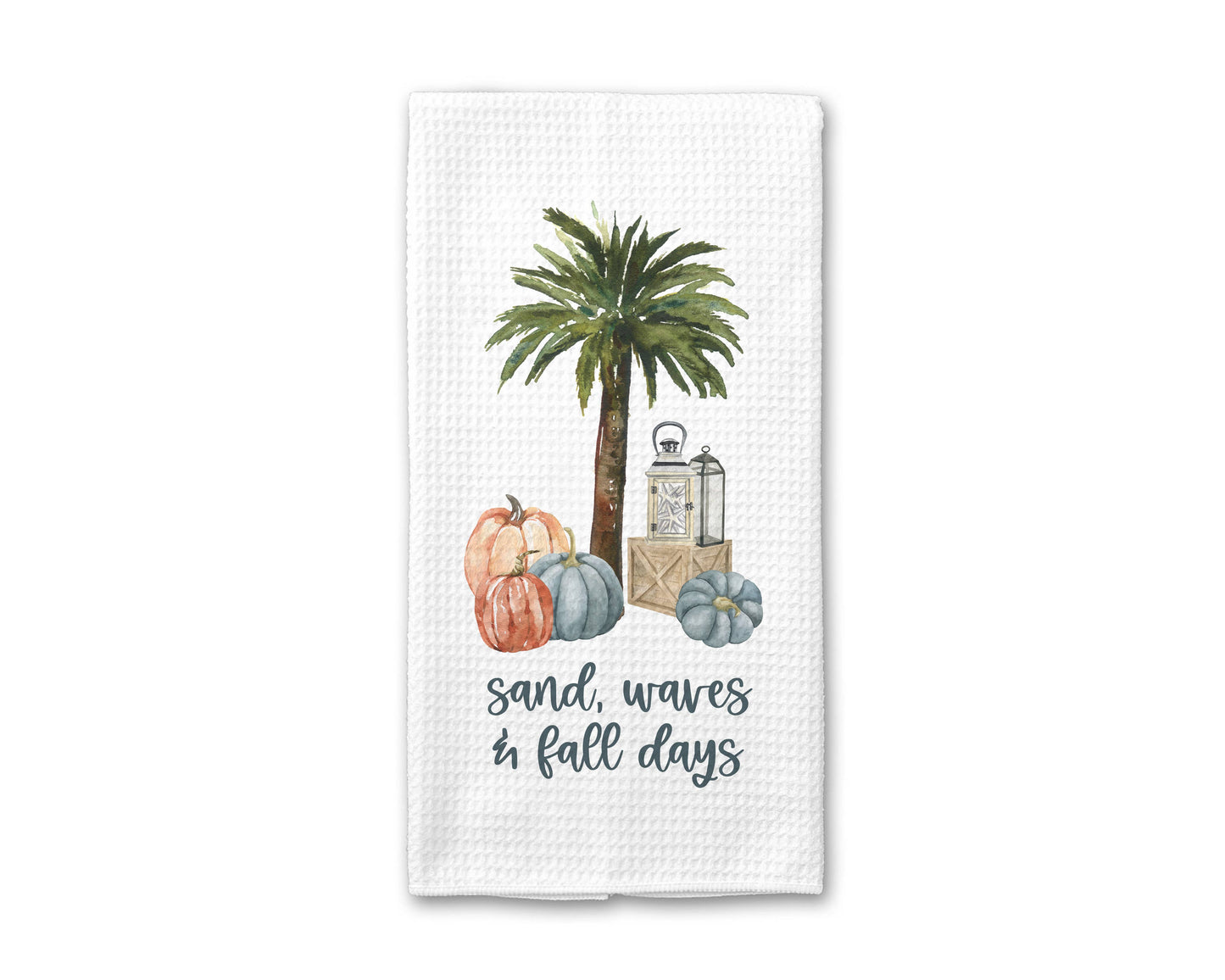 Sand Waves Fall Days Kitchen Towel, Coastal Fall Beach