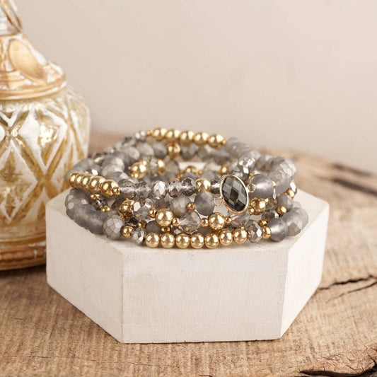 Beaded Bracelet Stack Set, Stretch Bracelet Stack, Layered Beaded Bracelets – Golden Drift