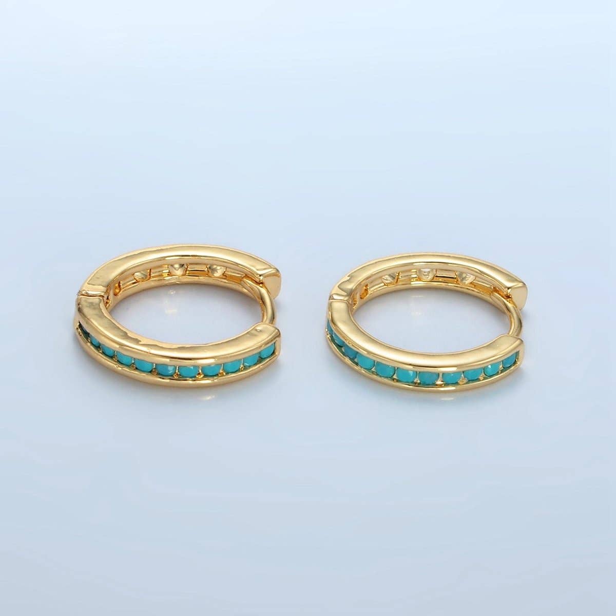 24K Gold Filled Turquoise Micro Paved Huggie Earrings