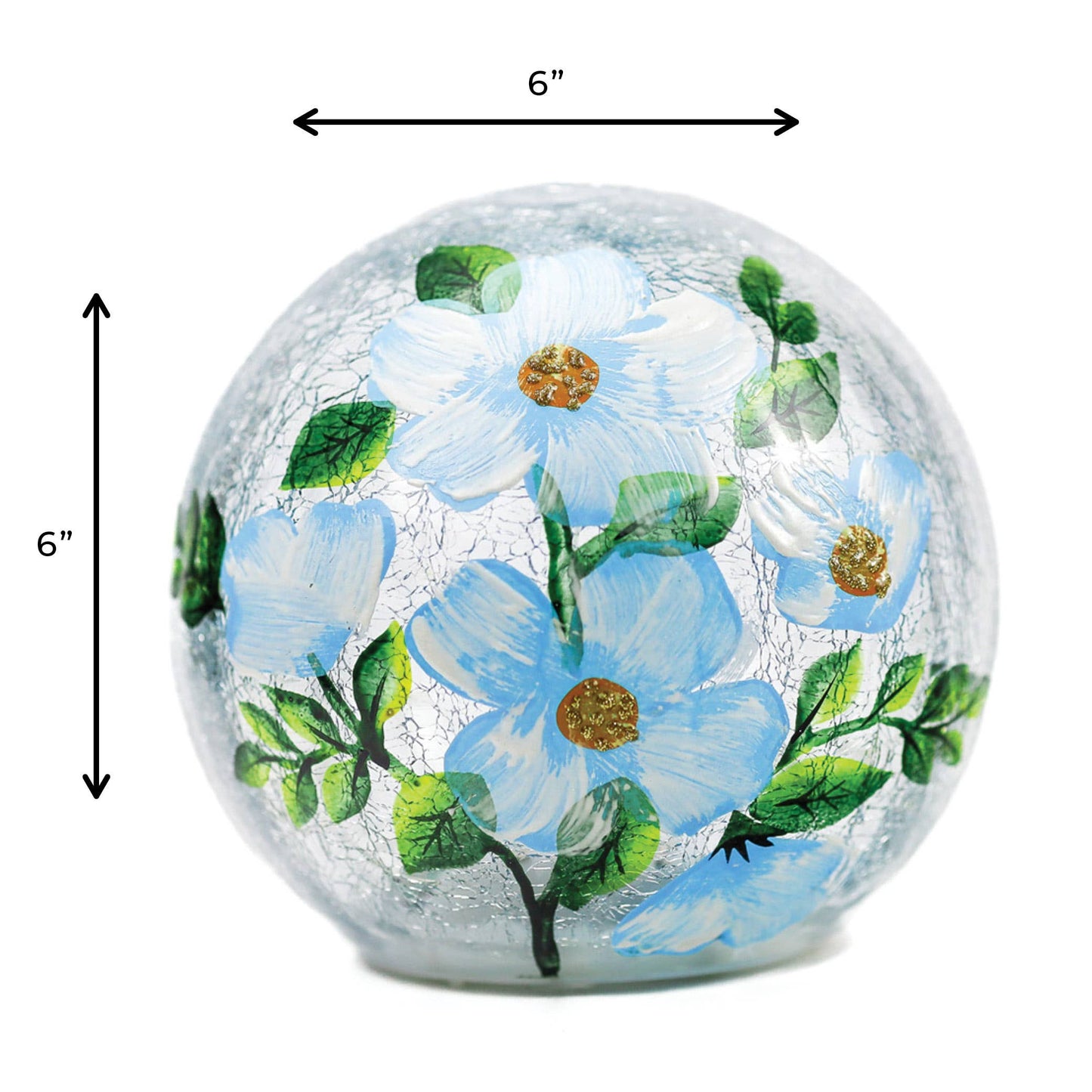 Blue Poppy Glass Orb with LED String Lights
