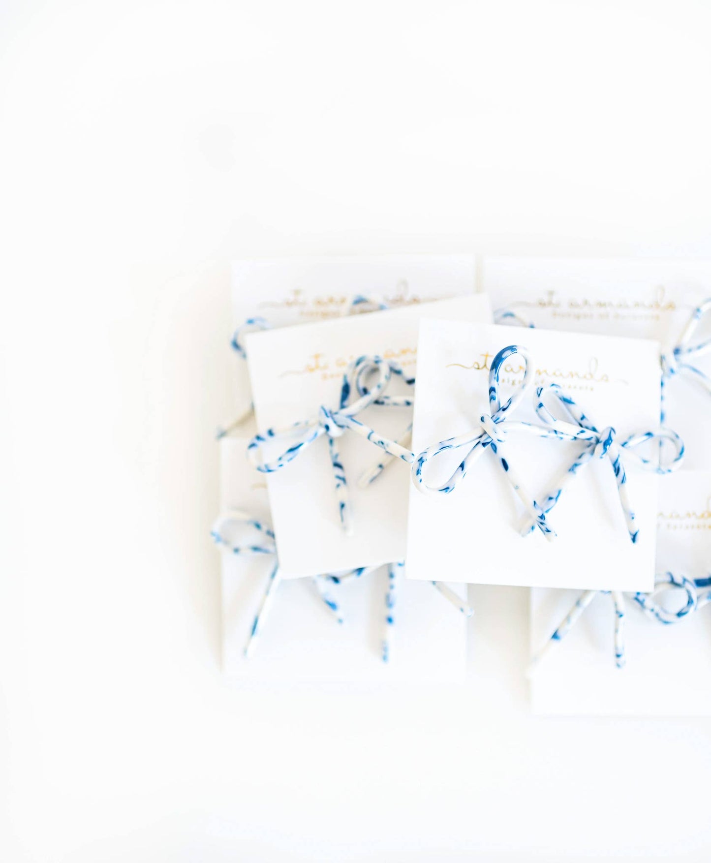 Blue and White Bow Statement Stud Earrings