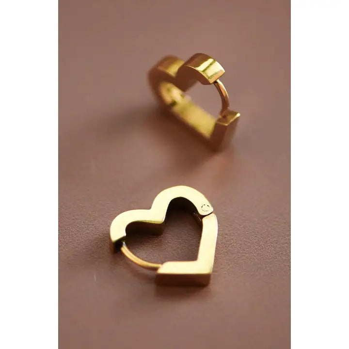 18k Gold Plated Waterproof Stainless Steel Heart Huggie Style Earrings