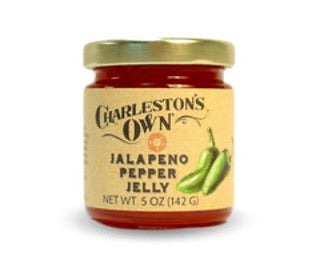A jar of Charleston's Own Jalapeno Pepper Jelly. Locally made in Charleston 