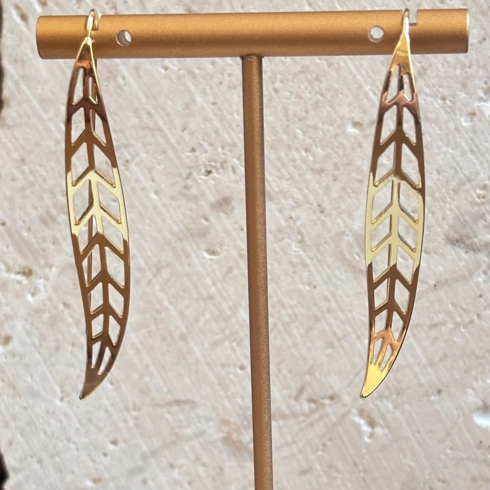 Long Leaf Gold Earring