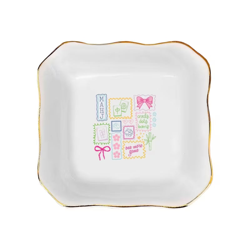 Gold Rimmed Mahjong Trinket Dish