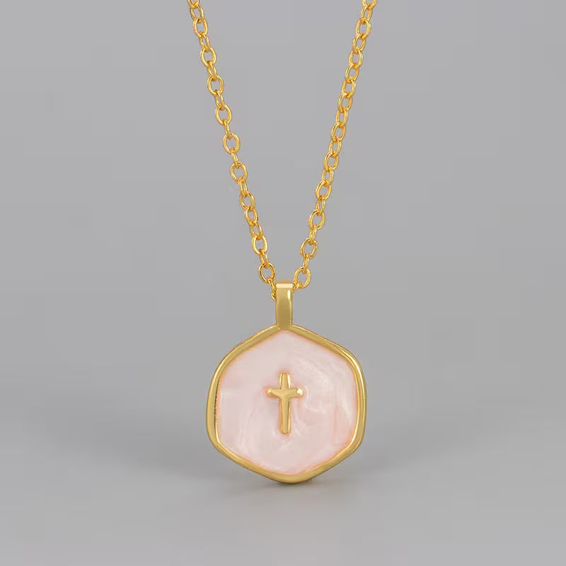 Pink Enamel Cross Necklace