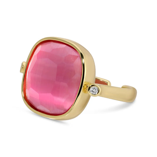 Rounded Square Faceted Stone Ring