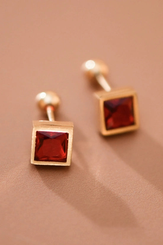 18k Gold Plated Stainless Steel Red Studs