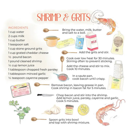 Shrimp Boil Hand-Painted Illustrated Recipe - Art Print