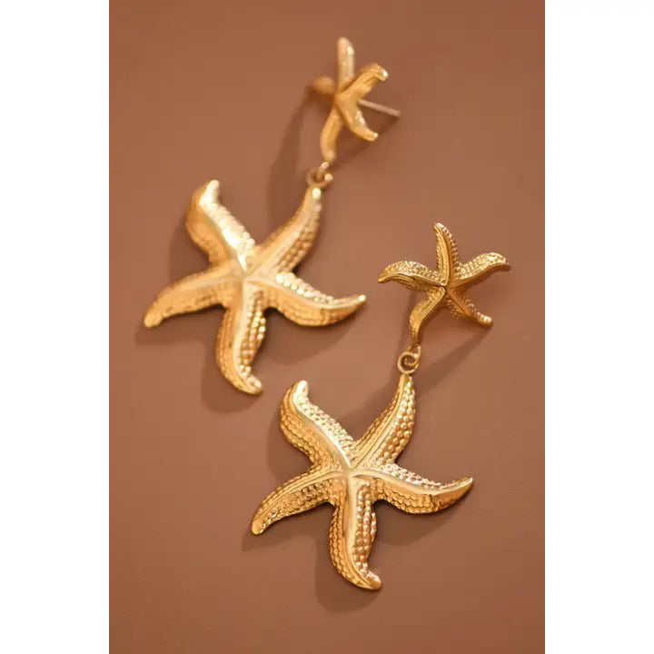 18k Gold Plated Waterproof Stainless Steel Large Starfish Earrings