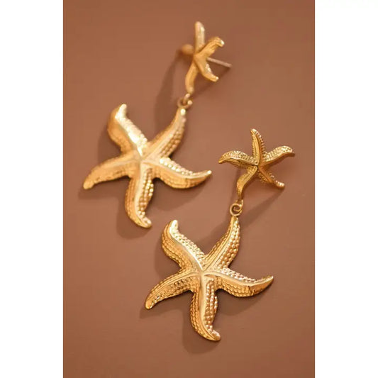 18k Gold Plated Waterproof Stainless Steel Large Starfish Earrings